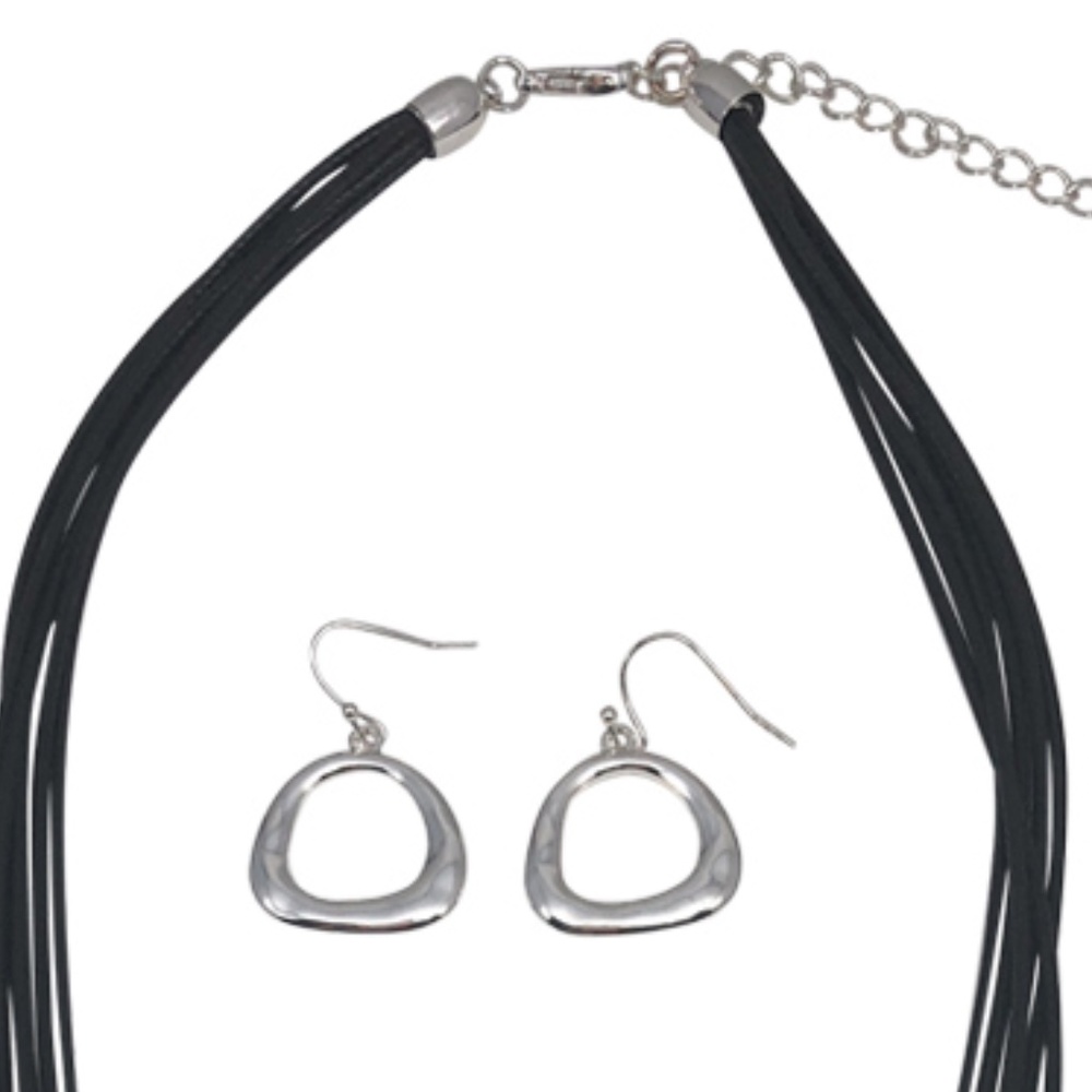 Pendant Necklace Black Cords w/Earrings - Picture 4 of 5